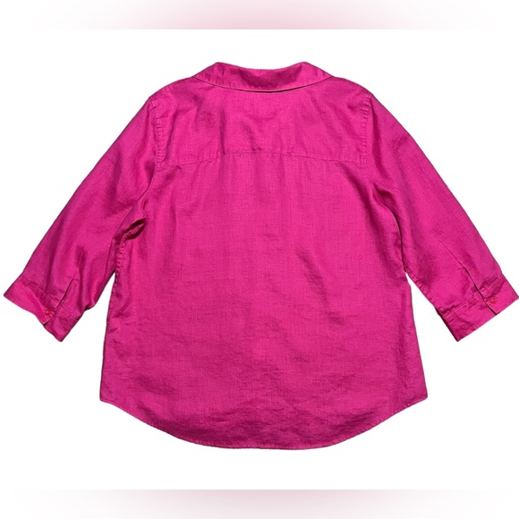 Chico’s 100% Linen 3/4 Sleeve Fuchsia Pink Button Down Top Sz M/12 US Chico’s 2 - Picture 2 of 9